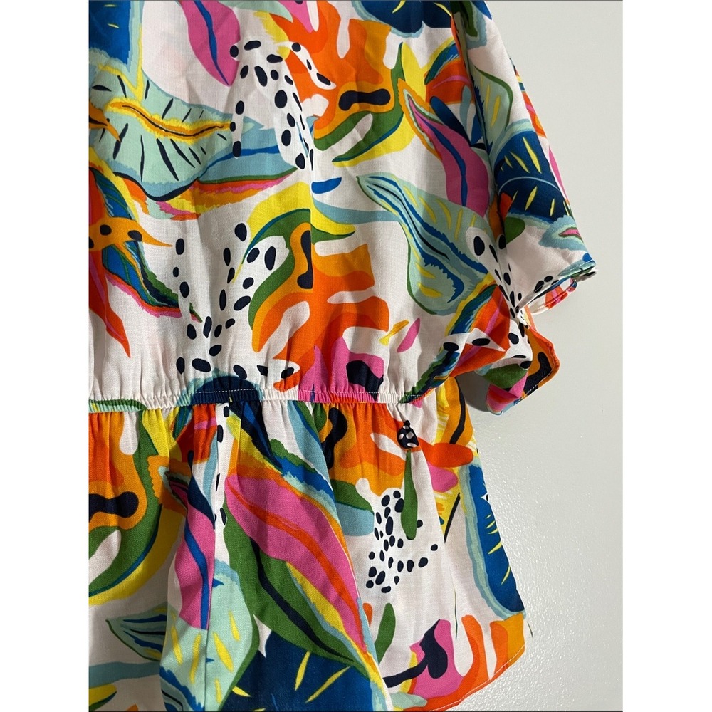 Sweet Rain Top Tropical Leaf Print Peplum Tie Waist Large Colorful Summer Boho - Picture 10 of 10
